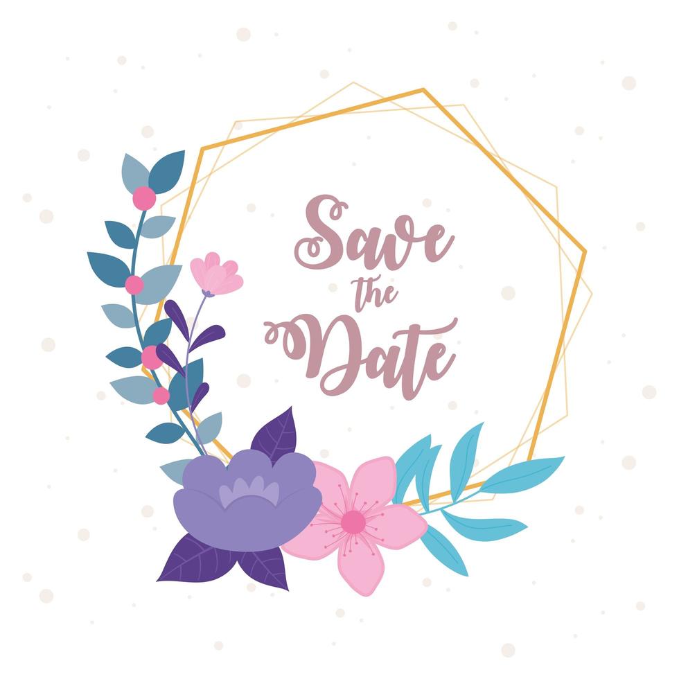 bloemen bruiloft, bewaar deze datum, bloemen natuur frame decoratie vector