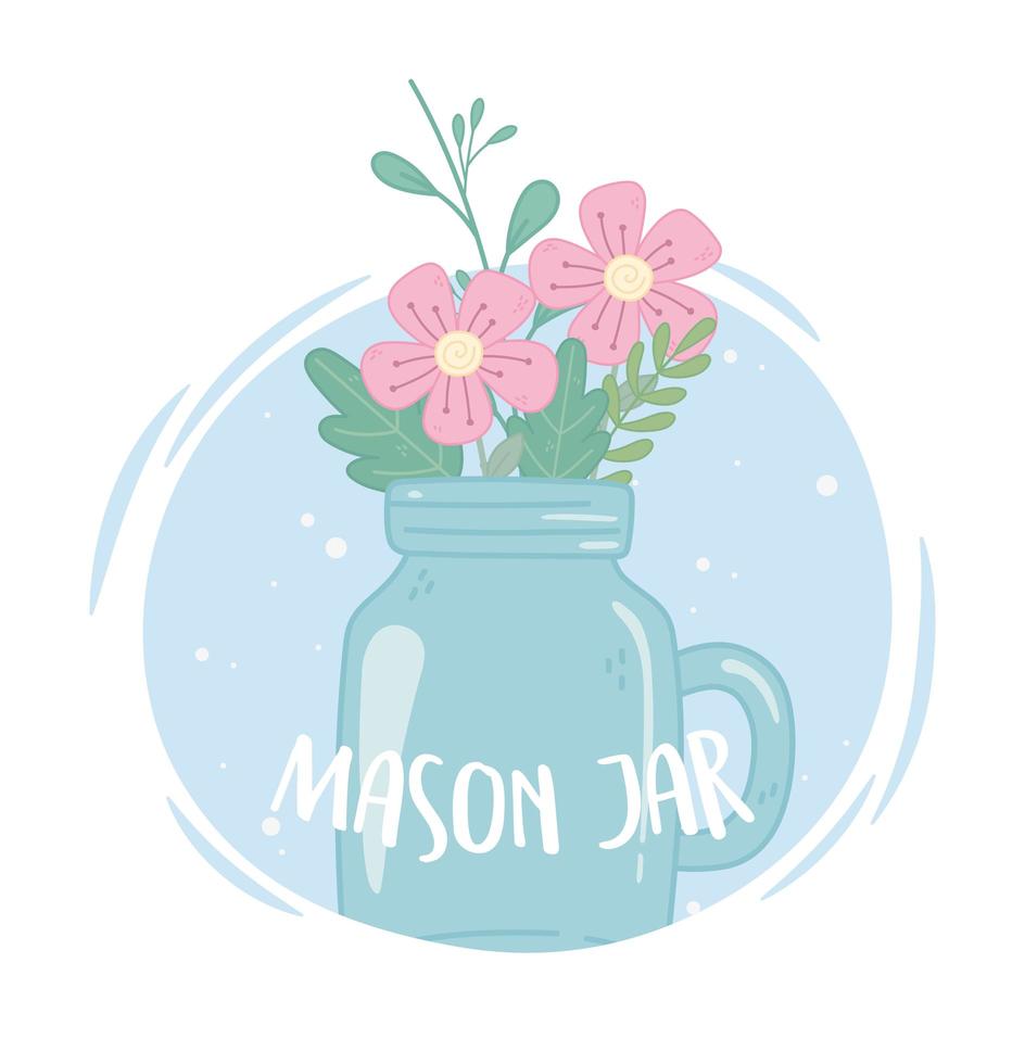 mason jar glas met bloemen bloemblaadje natuur decoratie vector