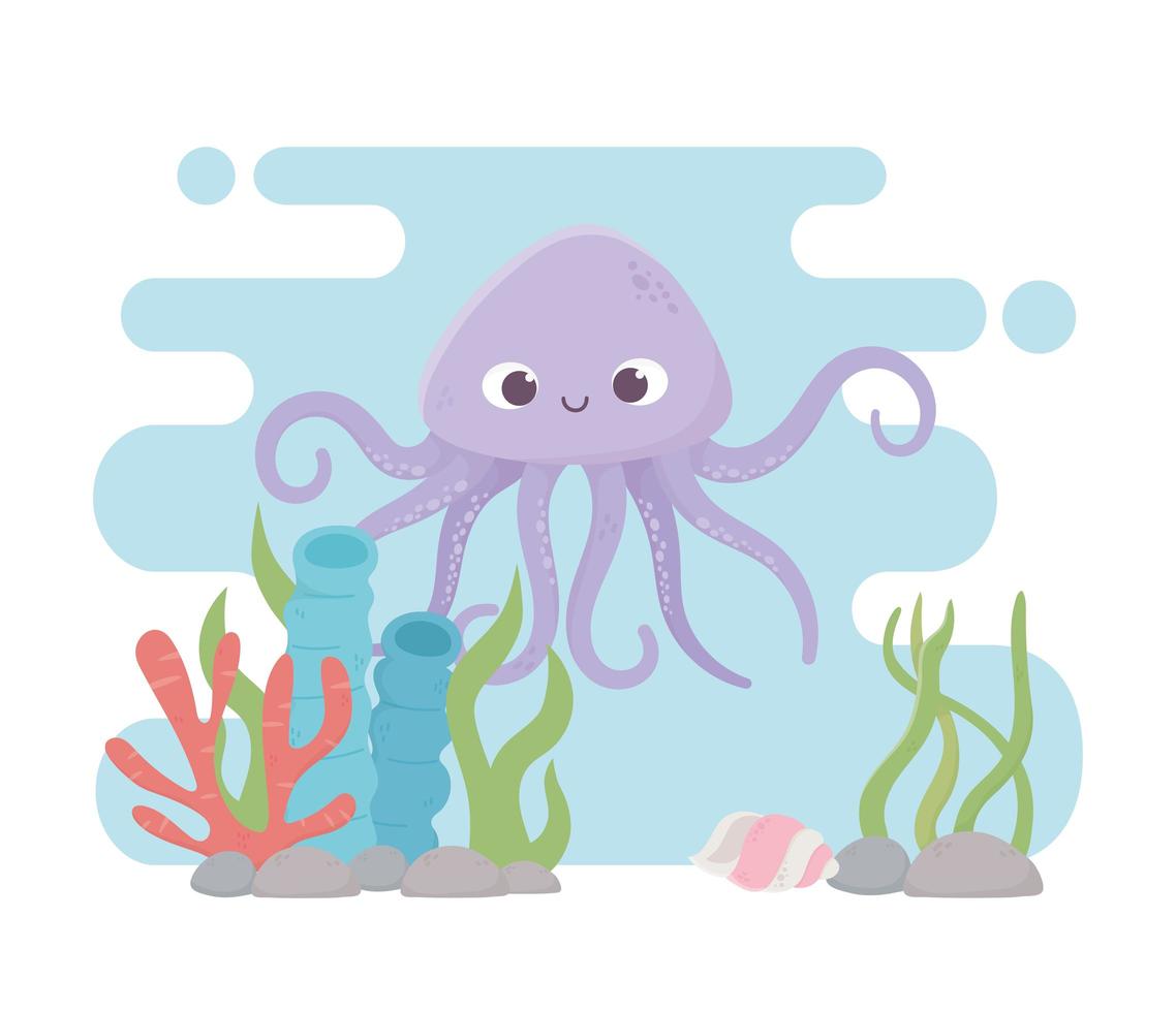 octopus zeeschelp stenen leven koraalrif cartoon onder de zee vector