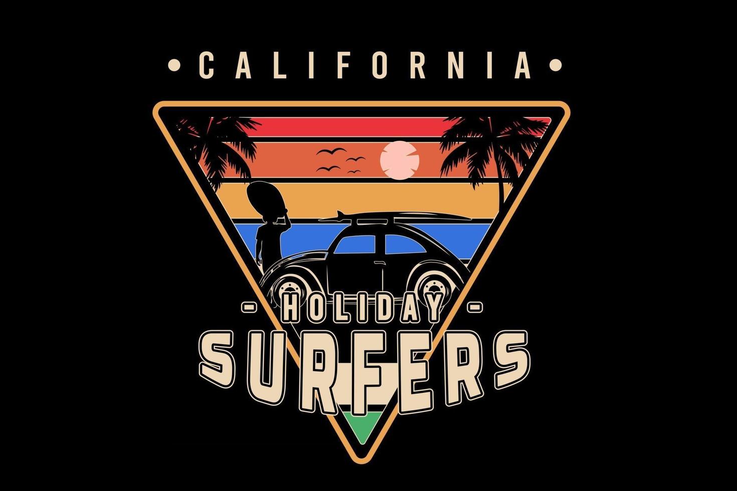 Californië vakantie surfers kleur oranje geel en blauw vector