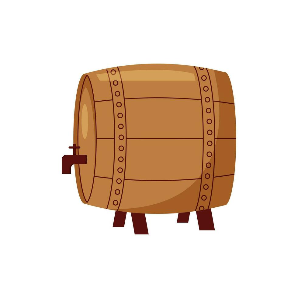 vat alcohol. voorkant visie van houten vat met rum bar containers kraan hoepel fatsoenlijk vector