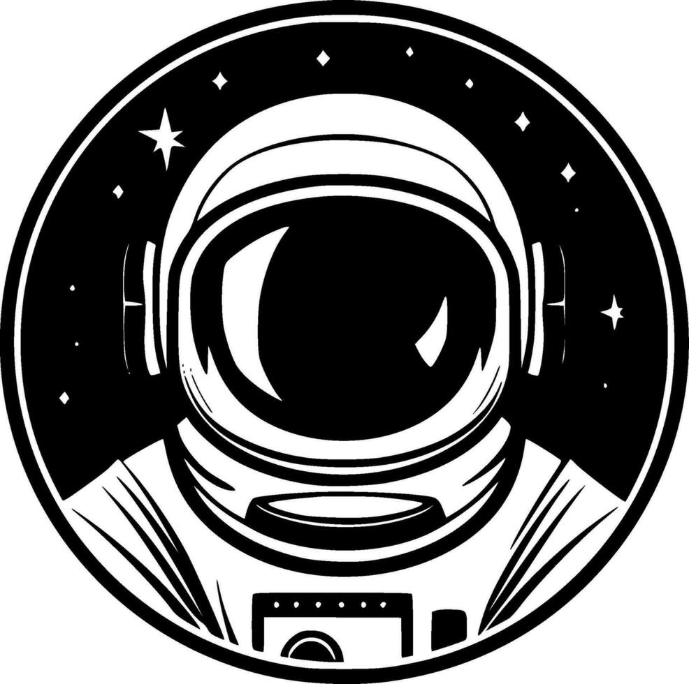 astronaut - zwart en wit geïsoleerd icoon - vector illustratie