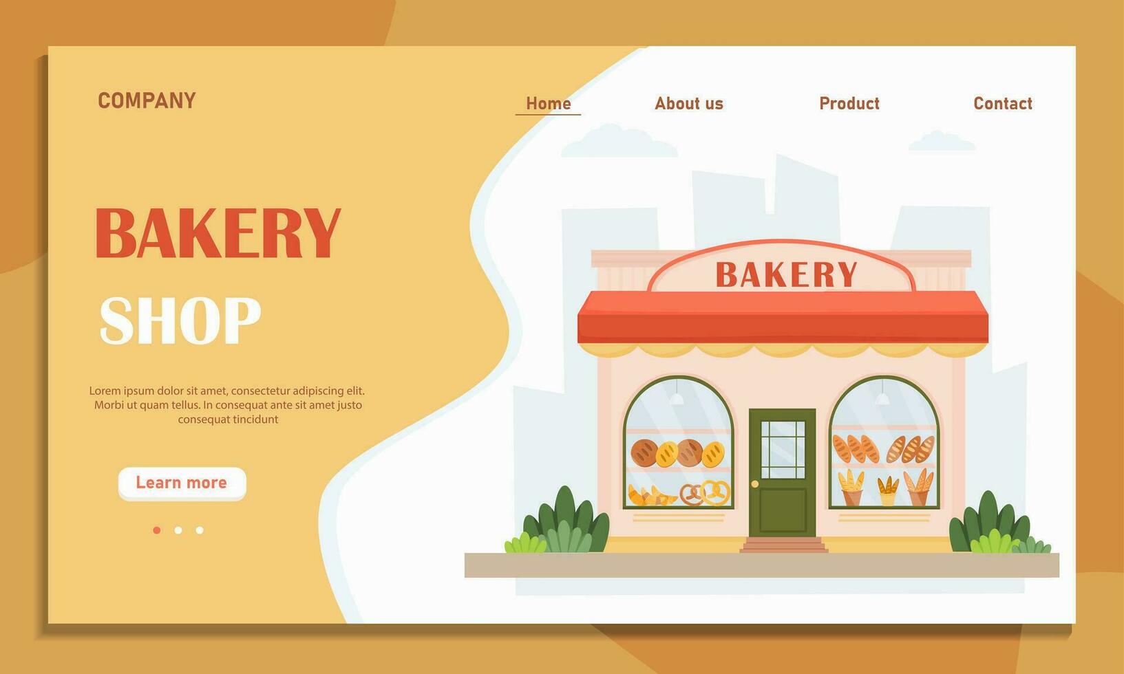 bakkerij winkel landen bladzijde. vers brood en bakkerij Product huis bladzijde. web winkel. bakkerij gebouw Aan de geaard van de stad. vector illustratie.