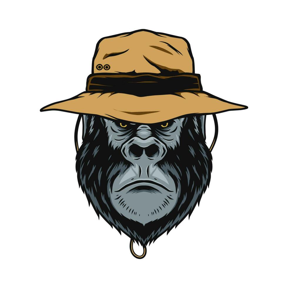 gorilla hoofd vervelend emmer hoed illustratie vector