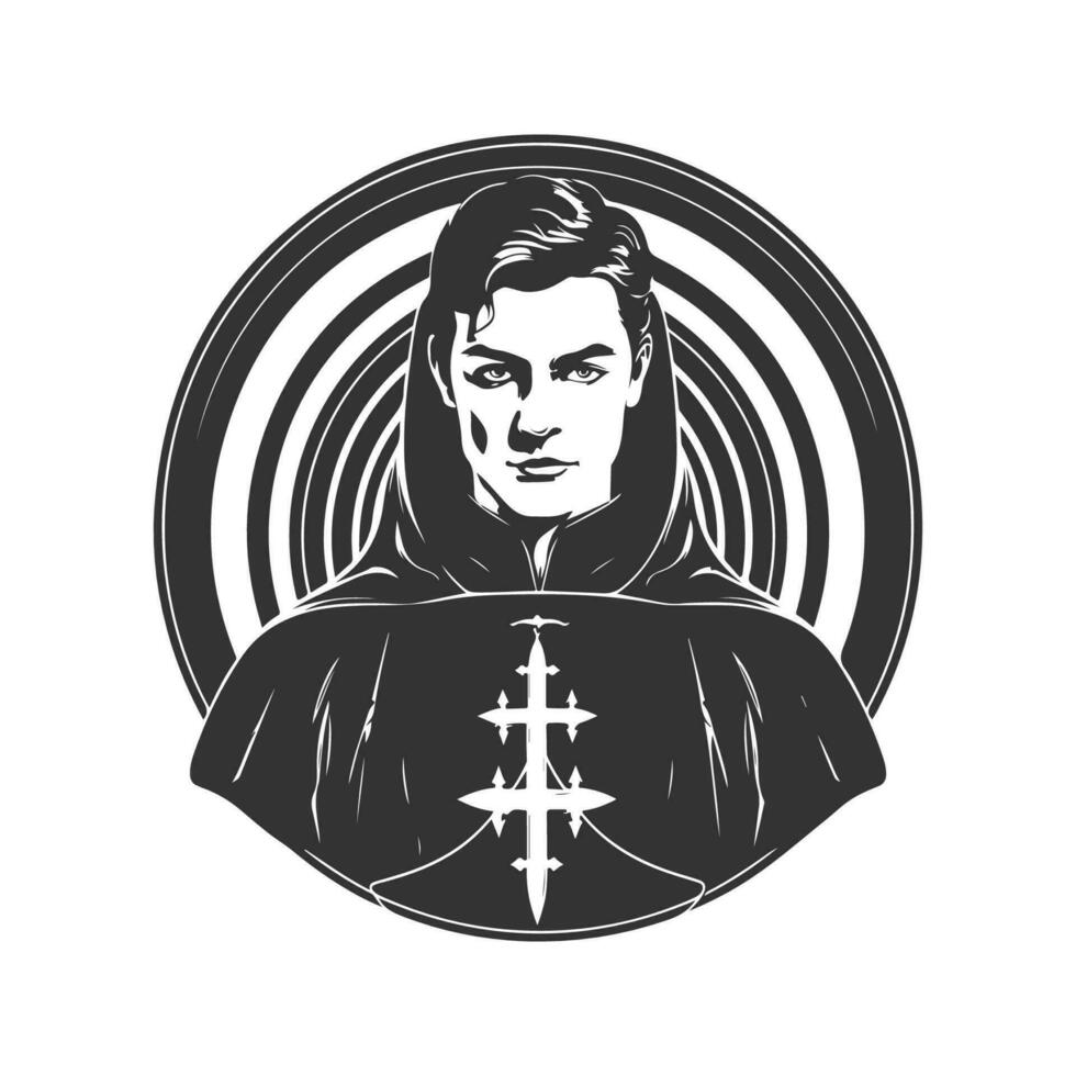 misdienaar prins, wijnoogst logo lijn kunst concept zwart en wit kleur, hand- getrokken illustratie vector