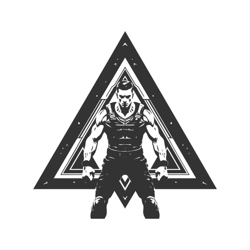 driehoek vechter, wijnoogst logo lijn kunst concept zwart en wit kleur, hand- getrokken illustratie vector