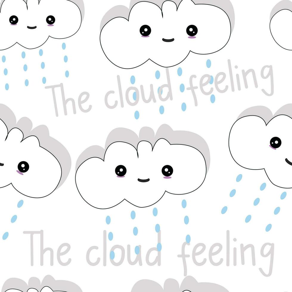 schattig wolken en regen druppels naadloos patroon voor kinderen vakantie. schattig baby douche vector achtergrond. kind tekening stijl regenachtig wolken in liefde vector illustratie. de wolk gevoel