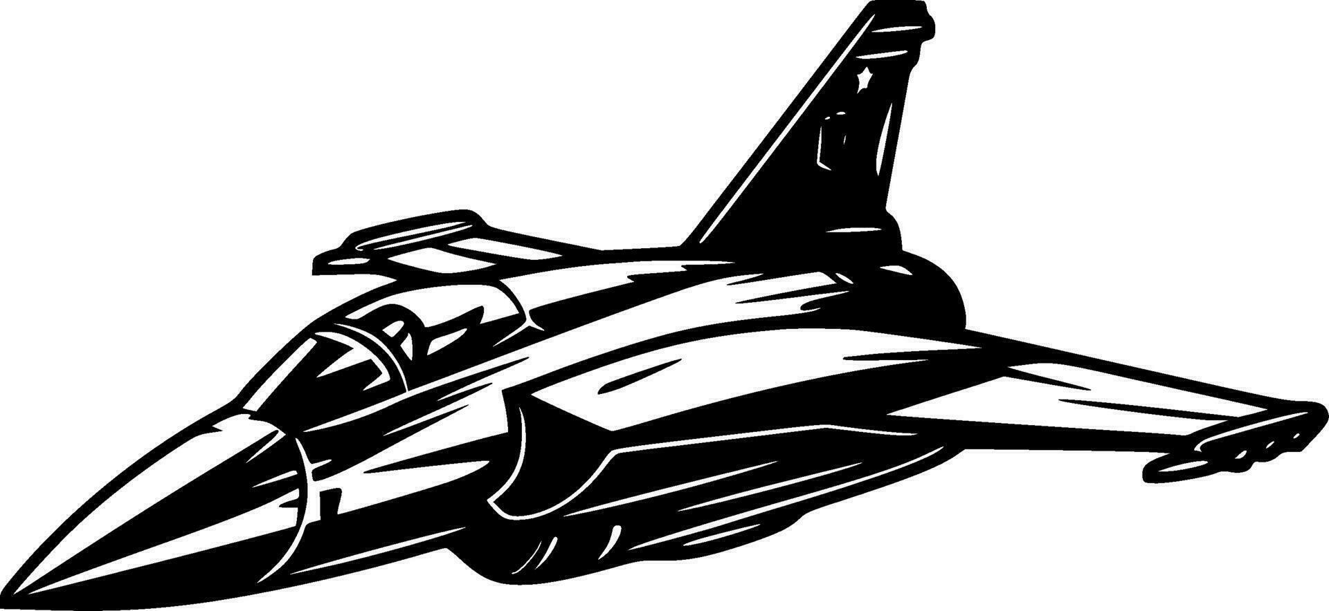 vechter Jet - zwart en wit geïsoleerd icoon - vector illustratie