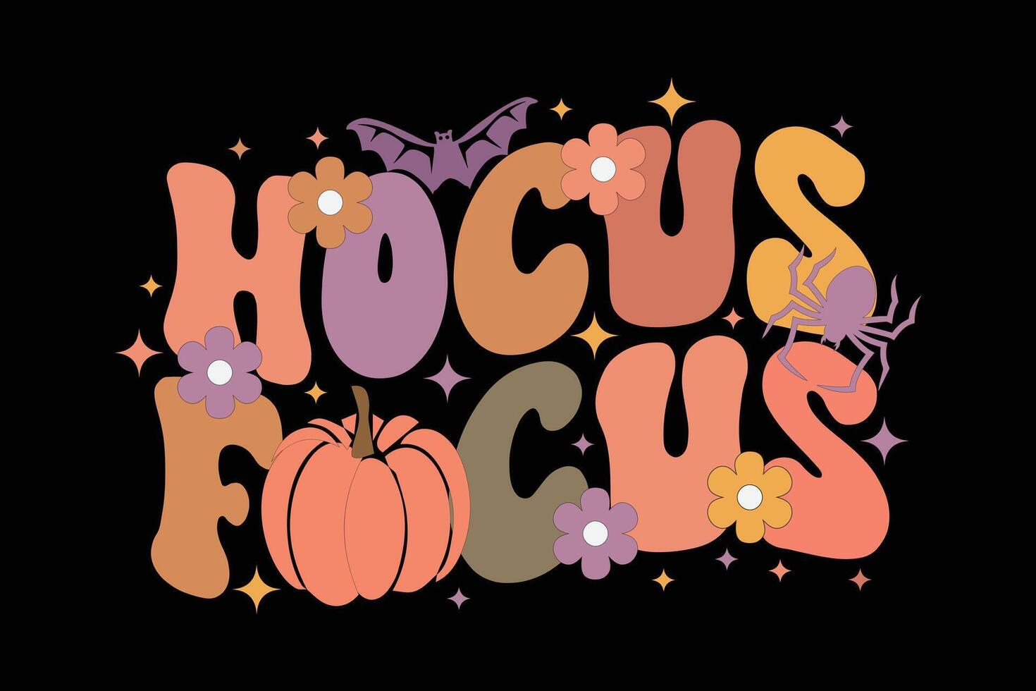 hocus pocus retro groovy grappig halloween t-shirt ontwerp vector