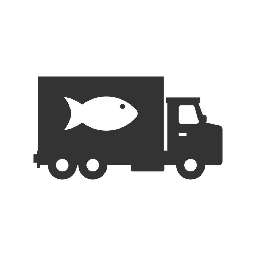 vector illustratie van vis vrachtauto icoon in donker kleur en wit achtergrond