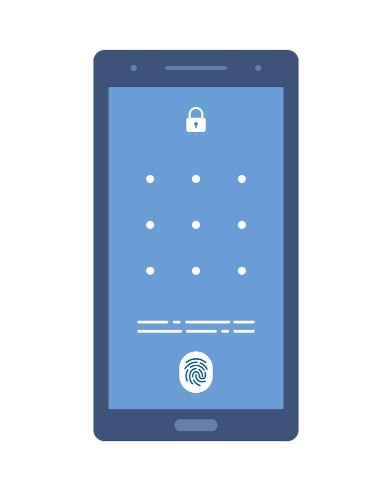 smartphone met wachtwoord slot scherm koppel, gebruik biometrisch of invoeren patroon bladzijde. vector illustratie.