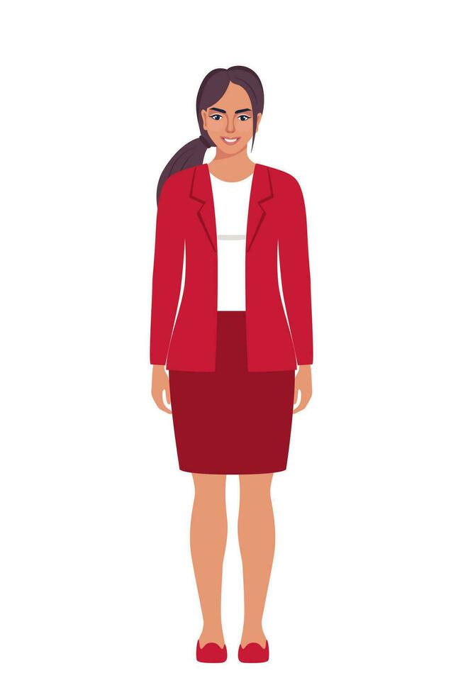 elegant jong vrouw in bedrijf pak. vlak sytle illustratie van een knap geslaagd zakenvrouw. vector