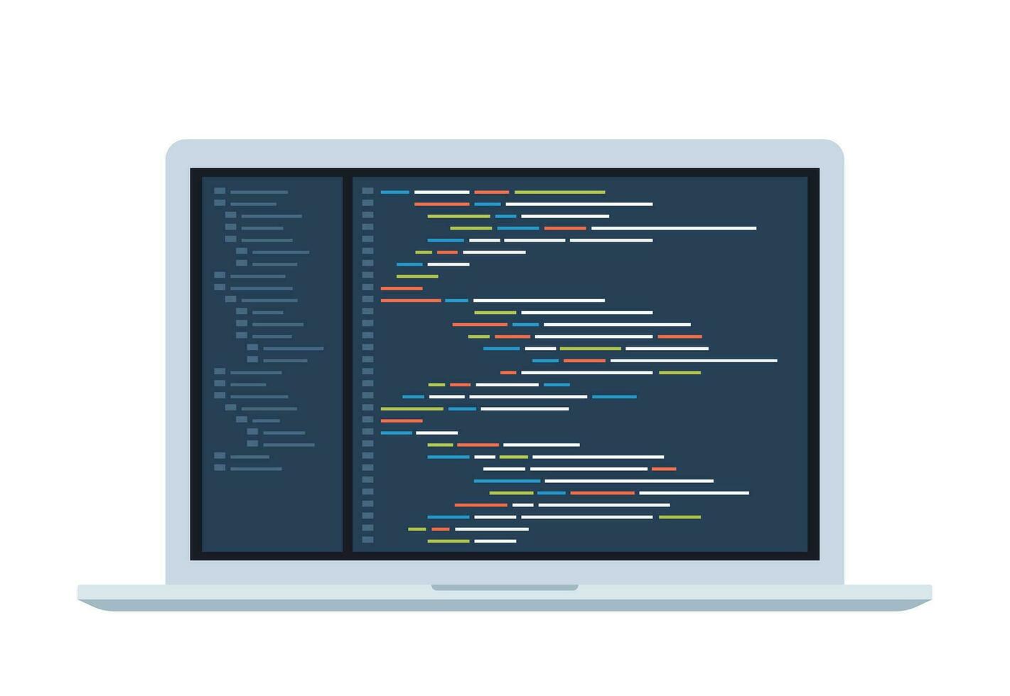 computer software codering vector concept. programmering codering script Java, digitaal programma code Aan laptop scherm. vector illustratie.