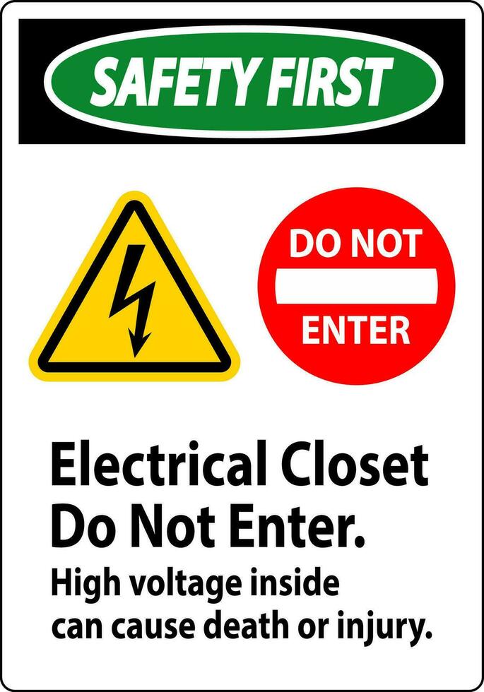 veiligheid eerste teken elektrisch kast - Doen niet binnenkomen. hoog Spanning binnen kan oorzaak dood of letsel vector