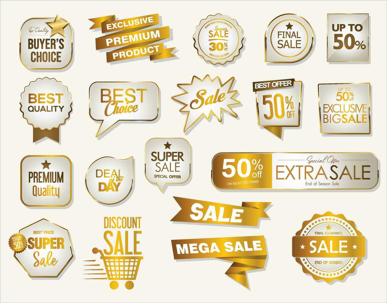super uitverkoop gouden badges en etiketten vector verzameling