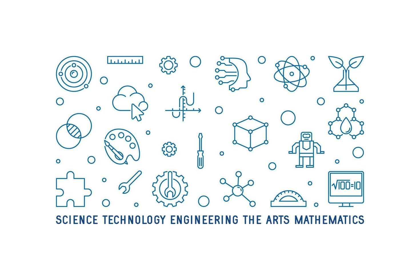 wetenschap, technologie, engineering, de kunst, wiskunde horizontaal dun lijn illustratie. stoom- concept blauw banier vector