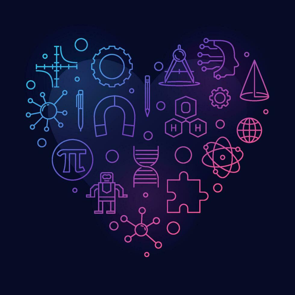 wetenschap onderwijs hart vormig kleurrijk schets banier - ik liefde wetenschap lijn illustratie vector
