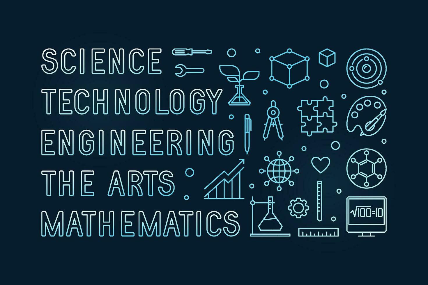 wetenschap, technologie, engineering, de kunst, wiskunde - stoom- concept schets blauw horizontaal banier vector