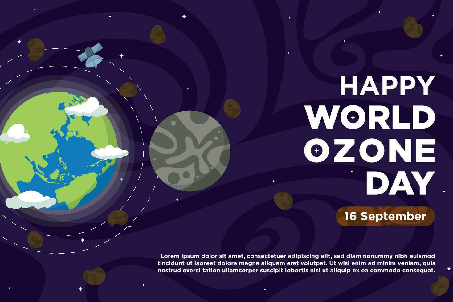 hand- getrokken vector wereld ozon dag met aarde en maan illustratie