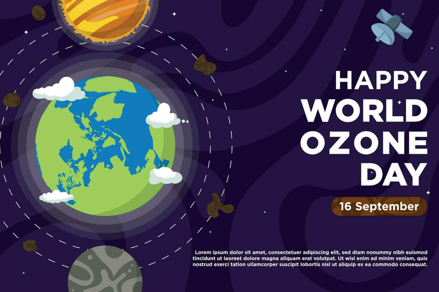 hand- getrokken vector wereld ozon dag met mooi heelal thema's