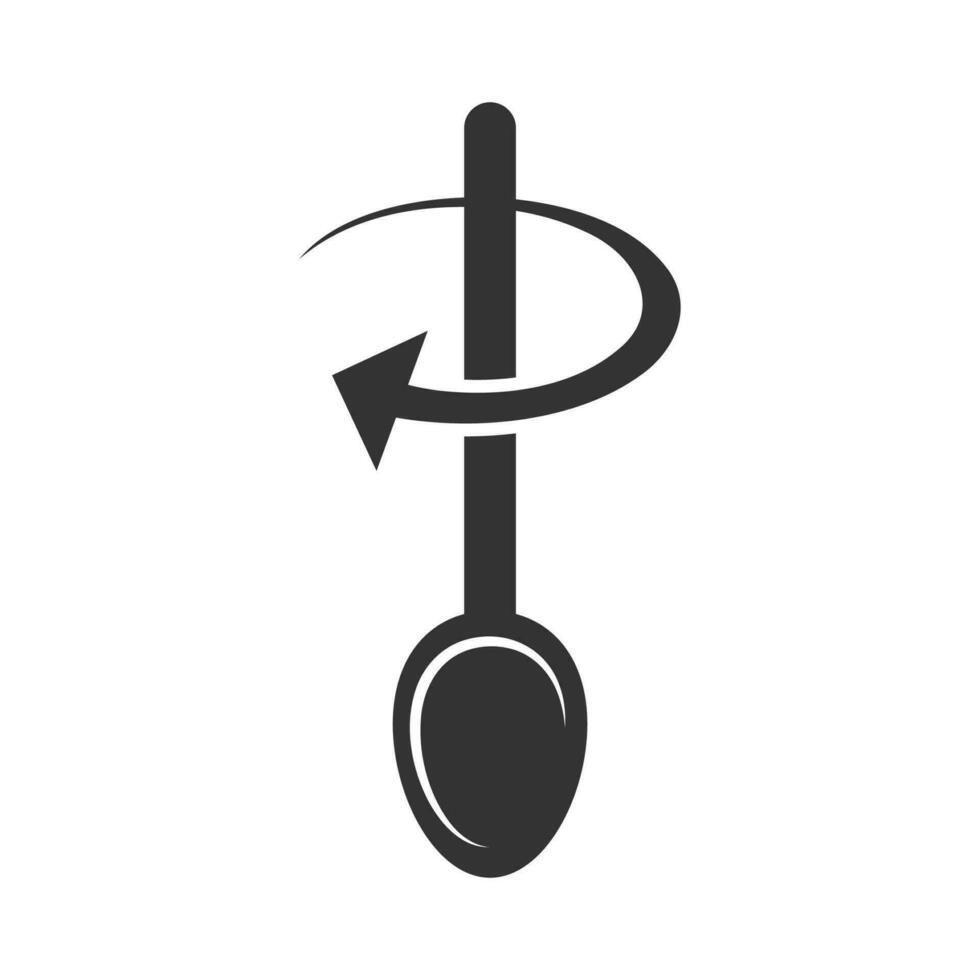 vector illustratie van roeren met een lepel icoon in donker kleur en wit achtergrond