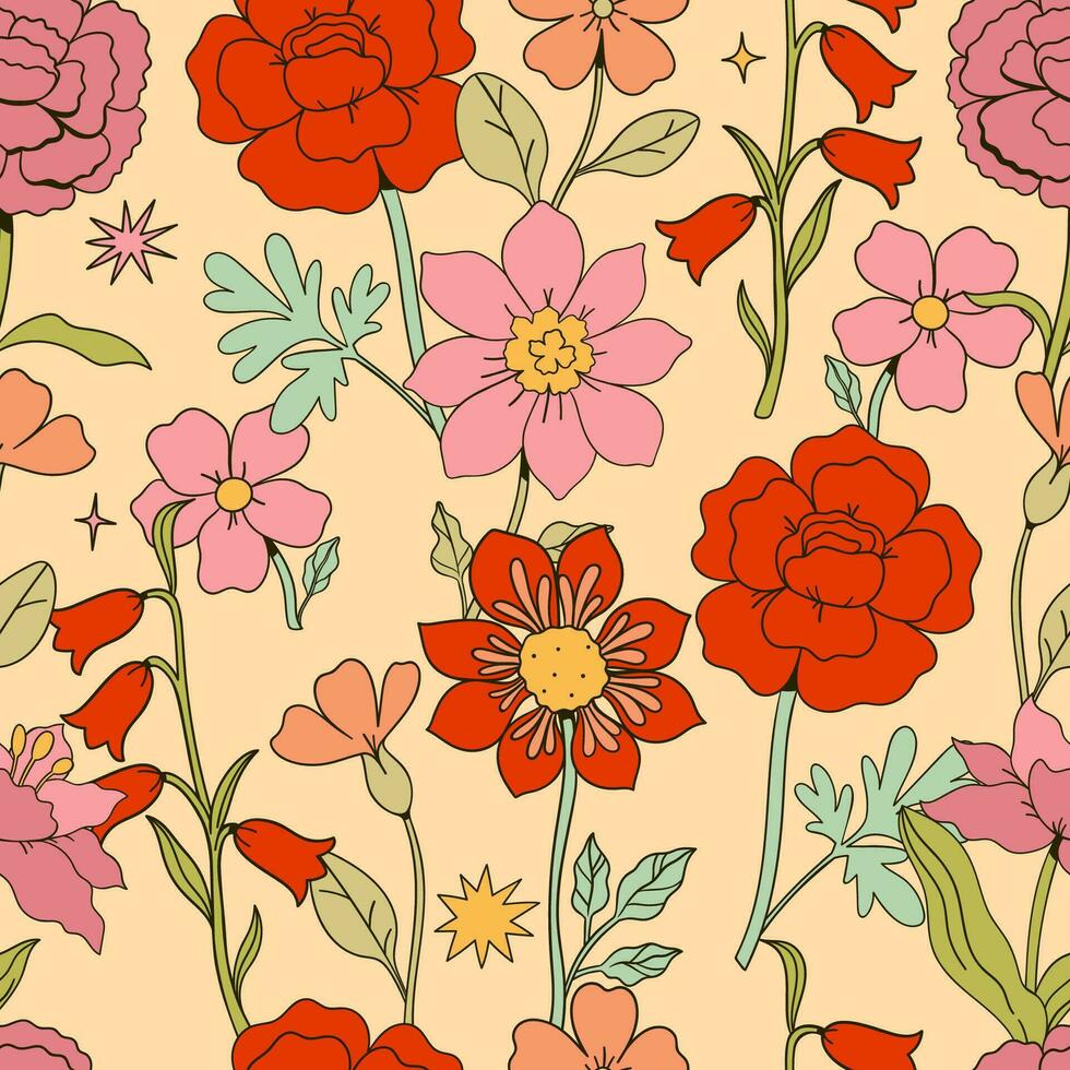 naadloos patroon met divers schattig bloemen. vector grafiek.