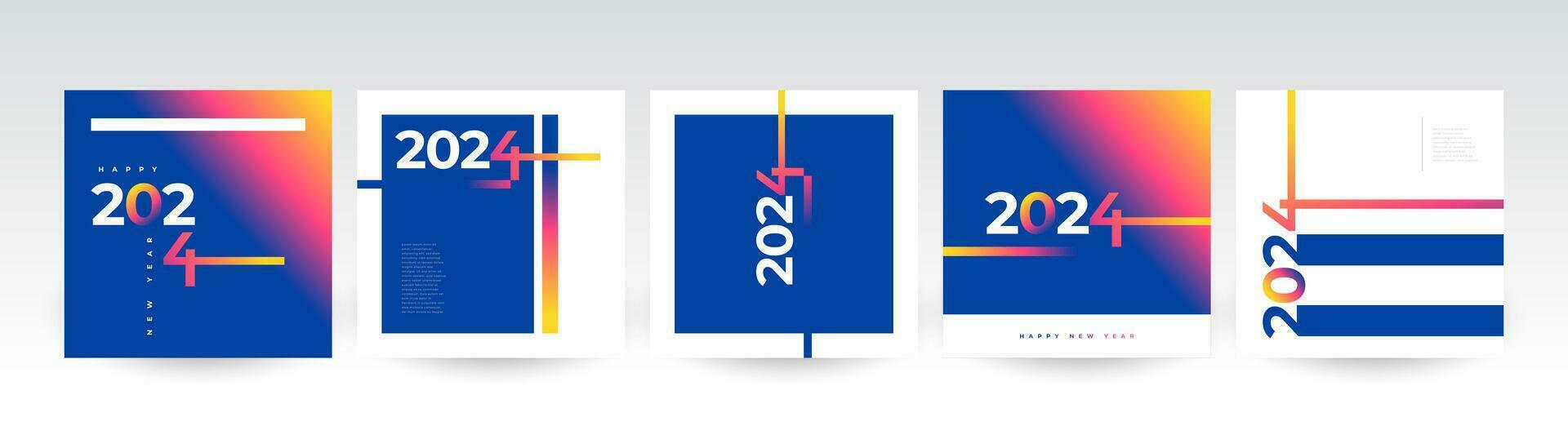 creatief en kleurrijk 2024 gelukkig nieuw jaar poster set. geschikt, voor kaart, banier, poster, folder, omslag, en sociaal media post sjabloon vector