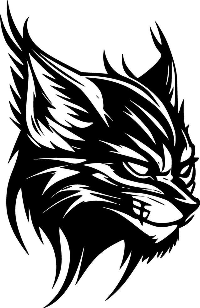 wilde kat, zwart en wit vector illustratie