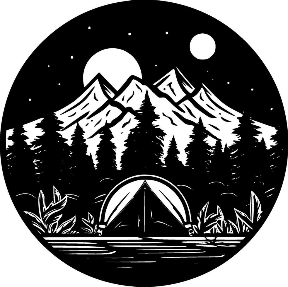 camping, minimalistische en gemakkelijk silhouet - vector illustratie