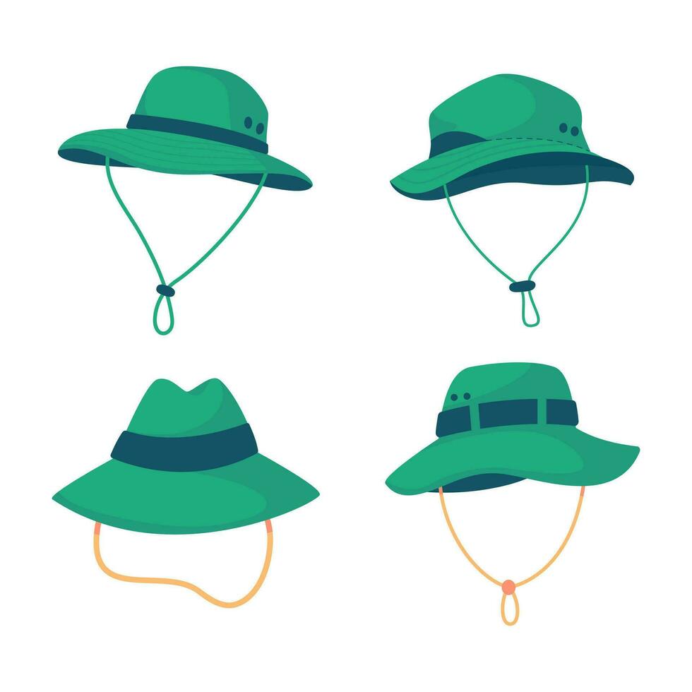 wandelen hoed voor bescherming van de zon en regen van de wandelaars. camping werkzaamheid ideeën vector
