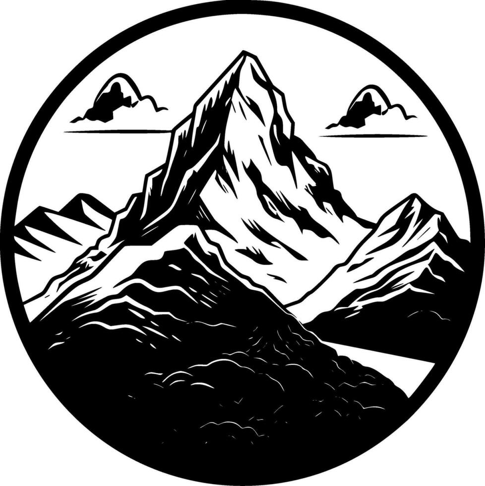 bergen - zwart en wit geïsoleerd icoon - vector illustratie