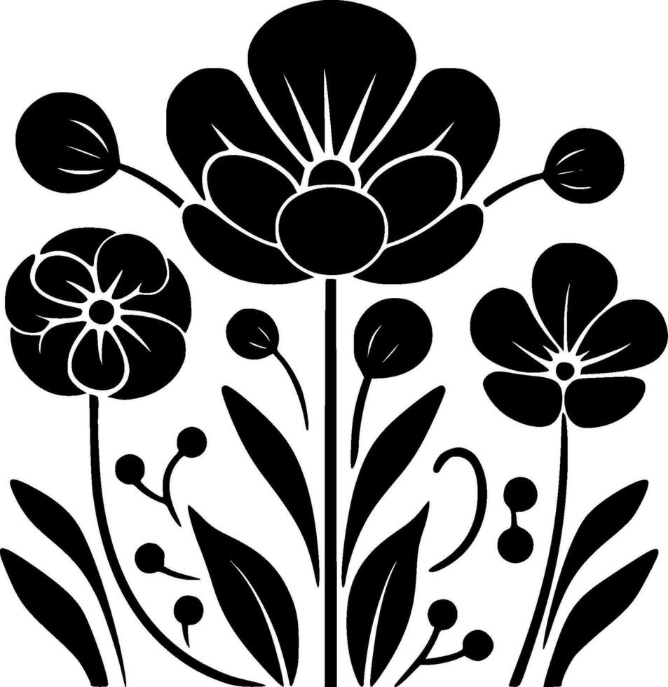 bloemen - zwart en wit geïsoleerd icoon - vector illustratie