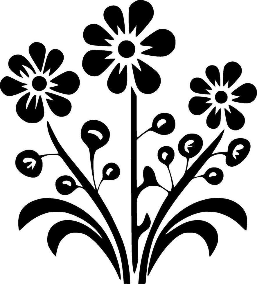 bloemen - zwart en wit geïsoleerd icoon - vector illustratie