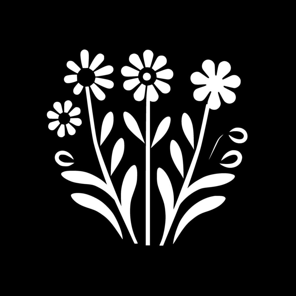 bloemen - zwart en wit geïsoleerd icoon - vector illustratie