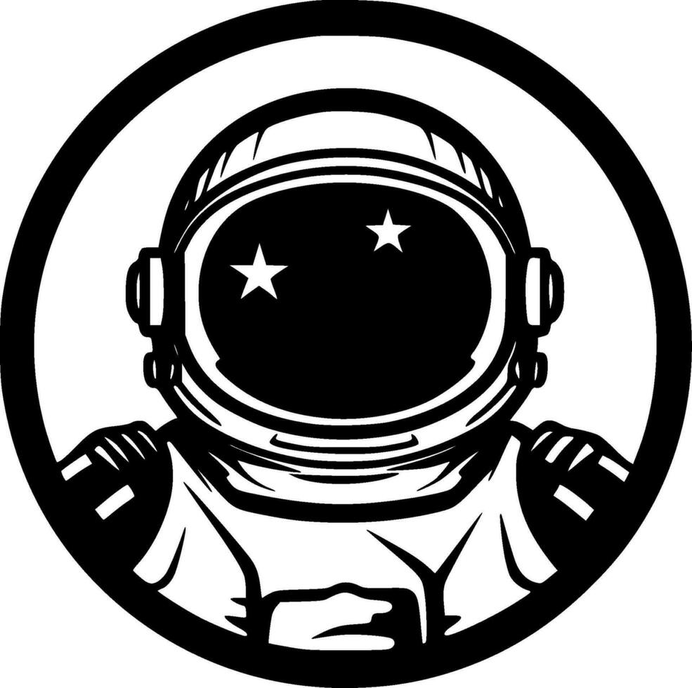 astronaut - zwart en wit geïsoleerd icoon - vector illustratie