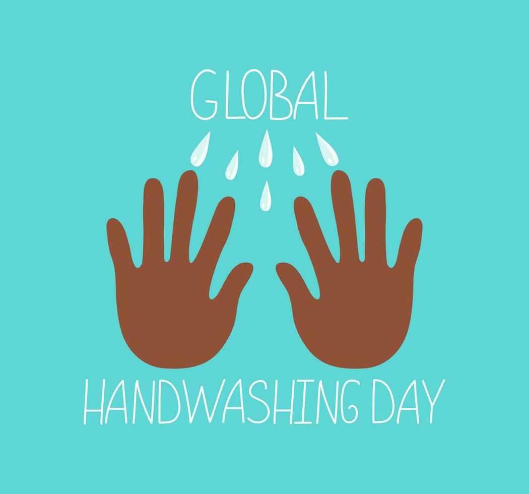 wereld handen wassen dag. zwart man's handen. menselijk handen, kraan water, gieten water. het wassen handen. schoonschrift tekst. geschreven door hand. vector illustratie.