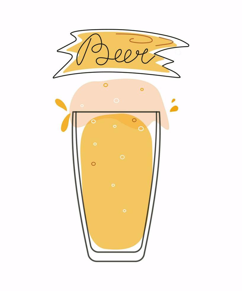 bier in een glas. bier in een glas. drank, drankje. bier dag, festival, vakantie , Beieren. inscriptie, schoonschrift Aan een houten teken. oktoberfeest, oktober. vector illustratie, achtergrond geïsoleerd.