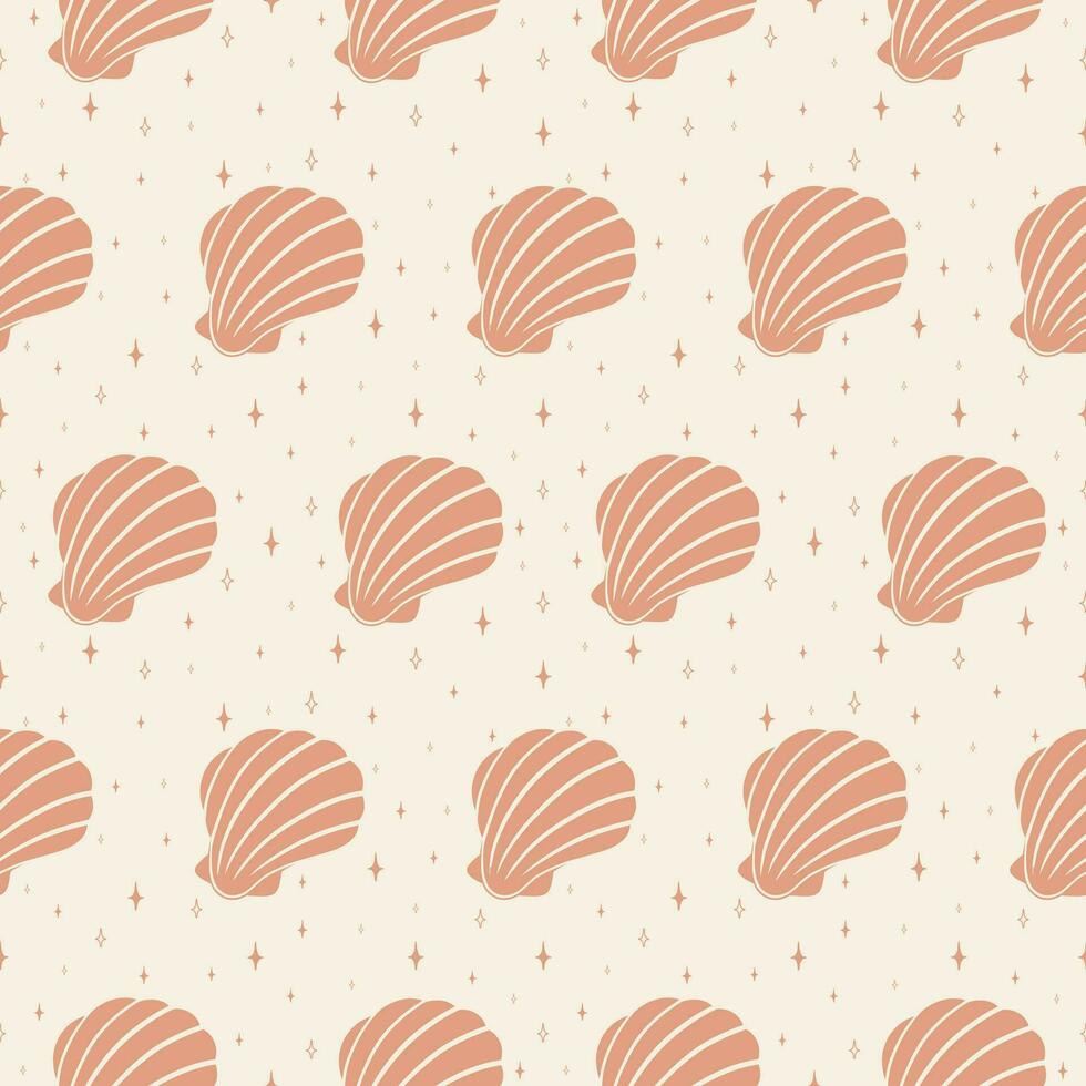 roze parel schelp kinderachtig illustratie naadloos patroon afdrukken. kinderachtig modern minimalistische kunst afdrukken vector