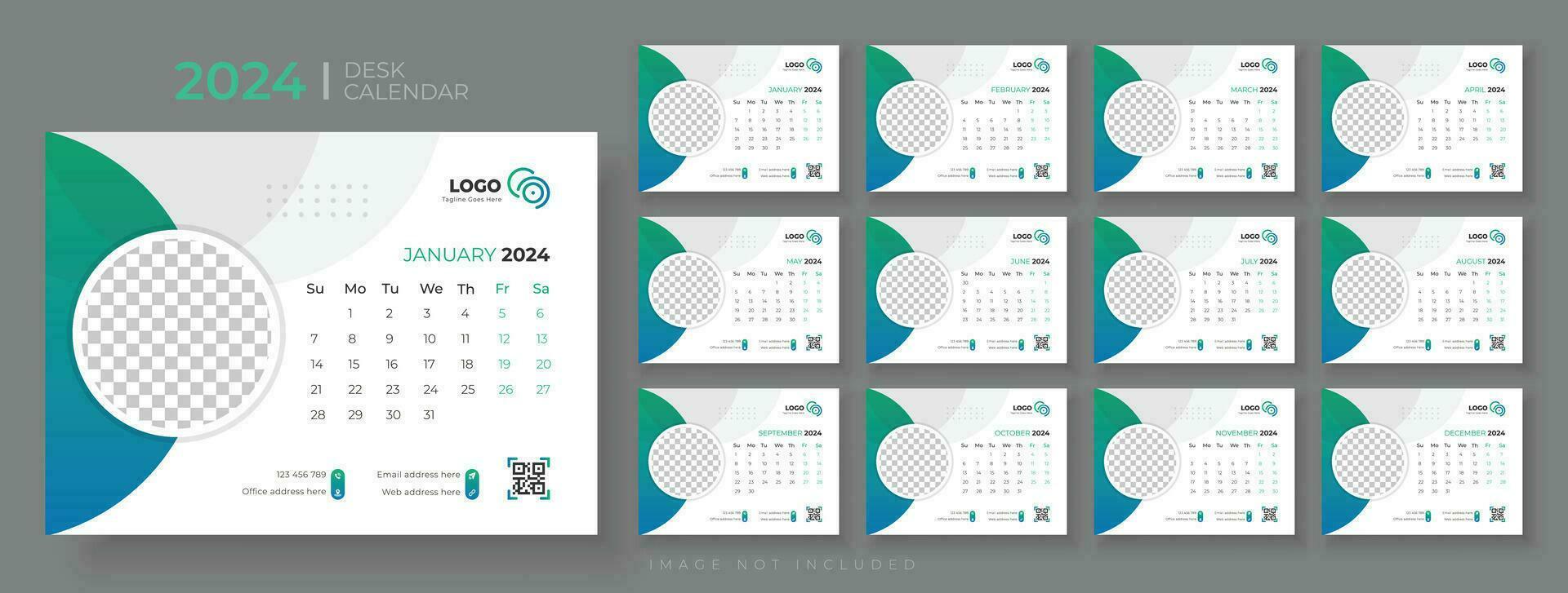 bureau kalender 2024 sjabloon ontwerp, kantoor kalender 2024,week begint Aan zondag, ontwerper voor 2024 jaar, sjabloon voor jaar- kalender 2024 vector