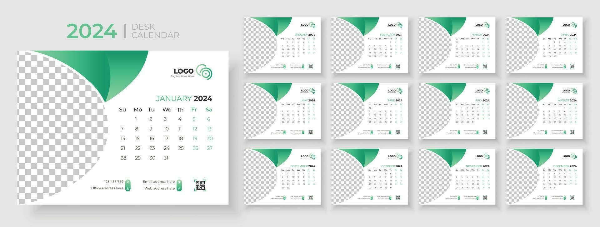 bureau kalender 2024 sjabloon ontwerp, kantoor kalender 2024,week begint Aan zondag, ontwerper voor 2024 jaar, sjabloon voor jaar- kalender 2024 vector