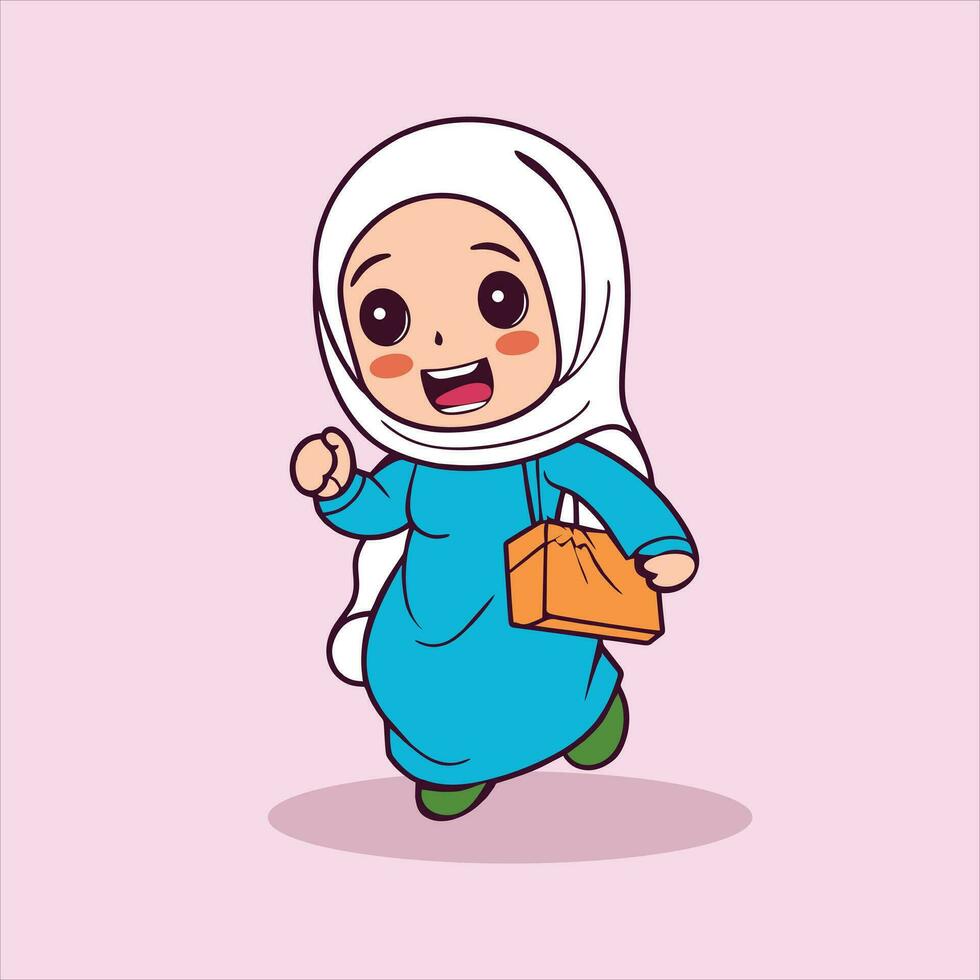 schattig Moslim vrouw kinderen karakter tekenfilm vector icoon illustratie. vlak tekenfilm stijl