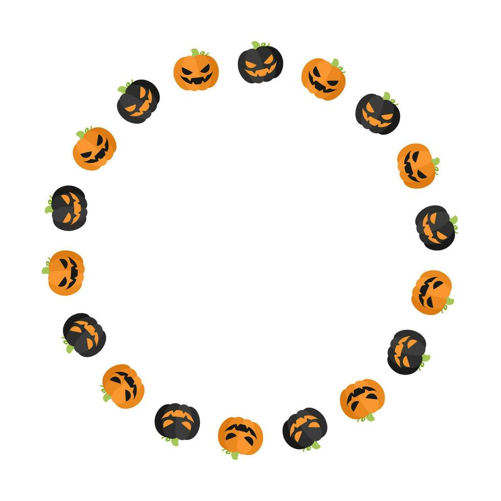 ronde jack O lantaarn halloween kader met kopiëren tekst. sociaal media post kaart sjabloon vector illustratie.