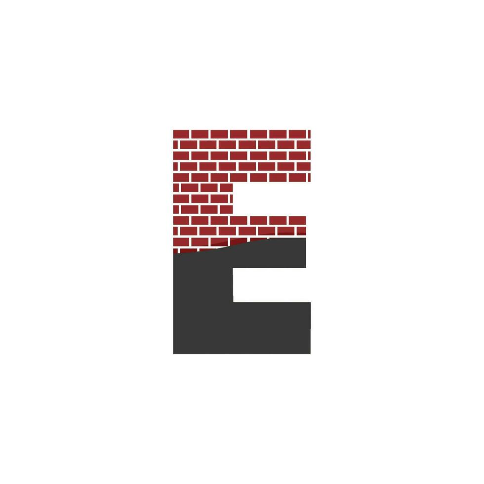 brief e met steen muur logo vector ontwerp gebouw bedrijf, creatief eerste brief en muur logo sjabloon