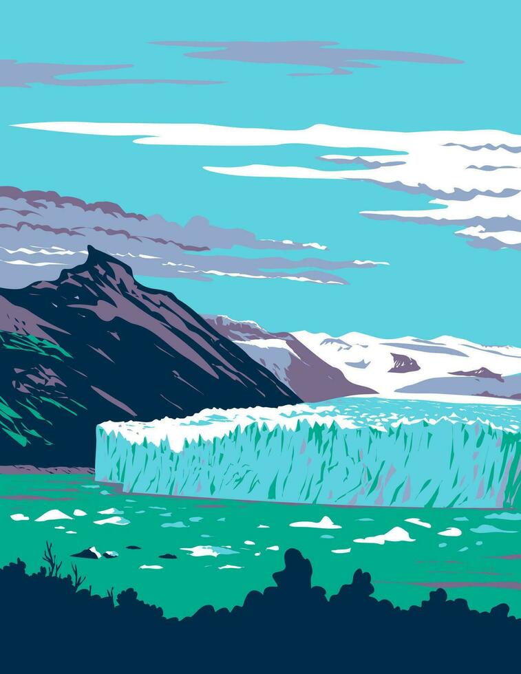 perito meerno gletsjer in los gletsjers nationaal park Argentinië wpa kunst deco poster vector