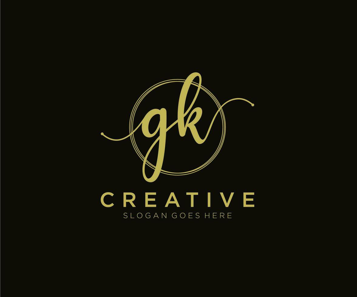 eerste gk vrouwelijk logo schoonheid monogram en elegant logo ontwerp, handschrift logo van eerste handtekening, bruiloft, mode, bloemen en botanisch met creatief sjabloon. vector