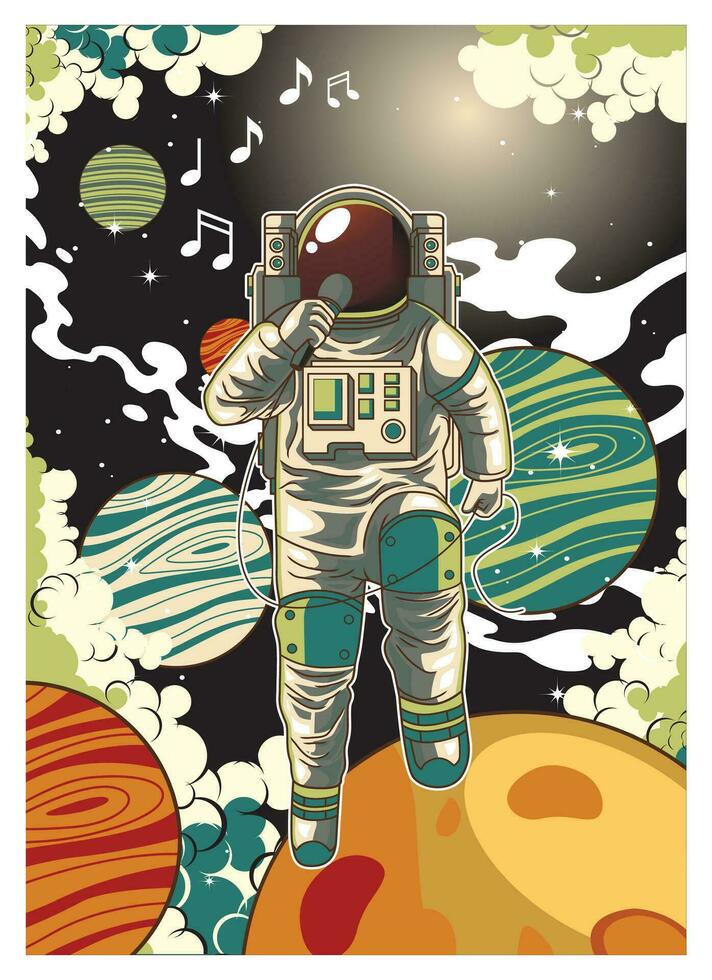 astronaut zingen in hte ruimte vector