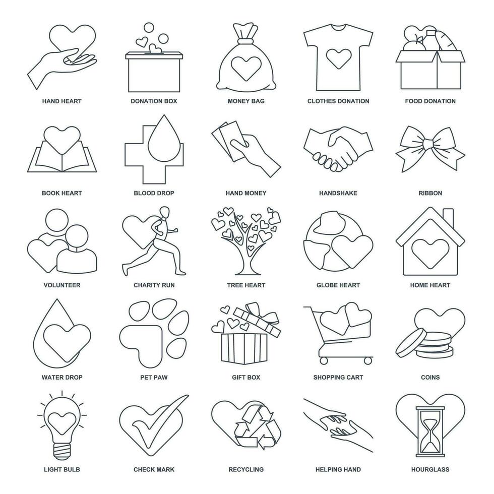liefdadigheid, vriendelijkheid, bijdrage icoon set, inbegrepen pictogrammen net zo bijdrage doos, handdruk, vrijwilliger en meer symbolen verzameling, logo geïsoleerd vector illustratie