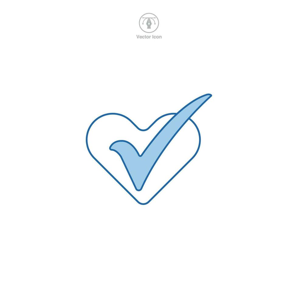controleren Mark met hart icoon symbool vector illustratie geïsoleerd Aan wit achtergrond
