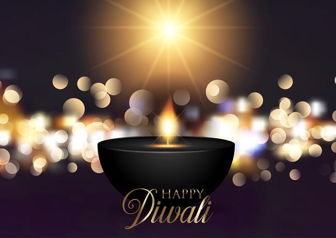 Diwali-achtergrond met bokehlichten vector