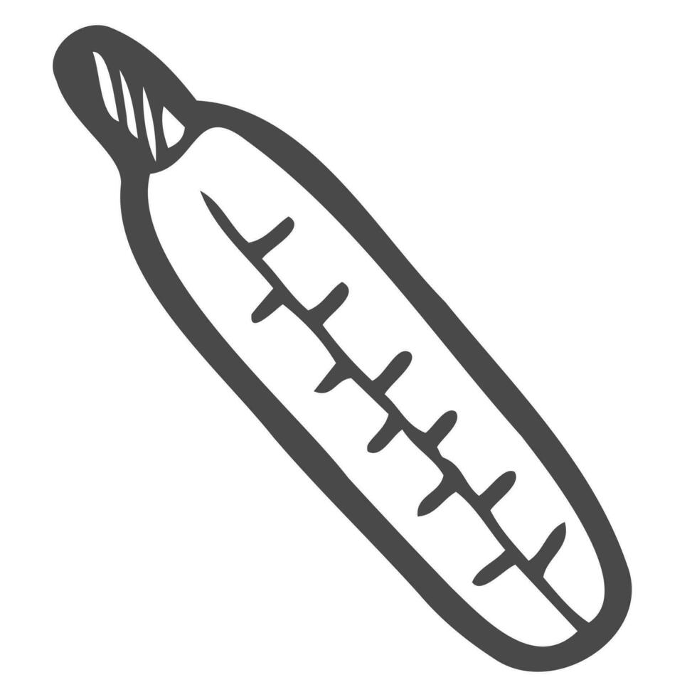 vector icoon van kwik thermometer in tekening stijl voor meten lichaam temperatuur. geïsoleerd thermometer hand- getrokken.